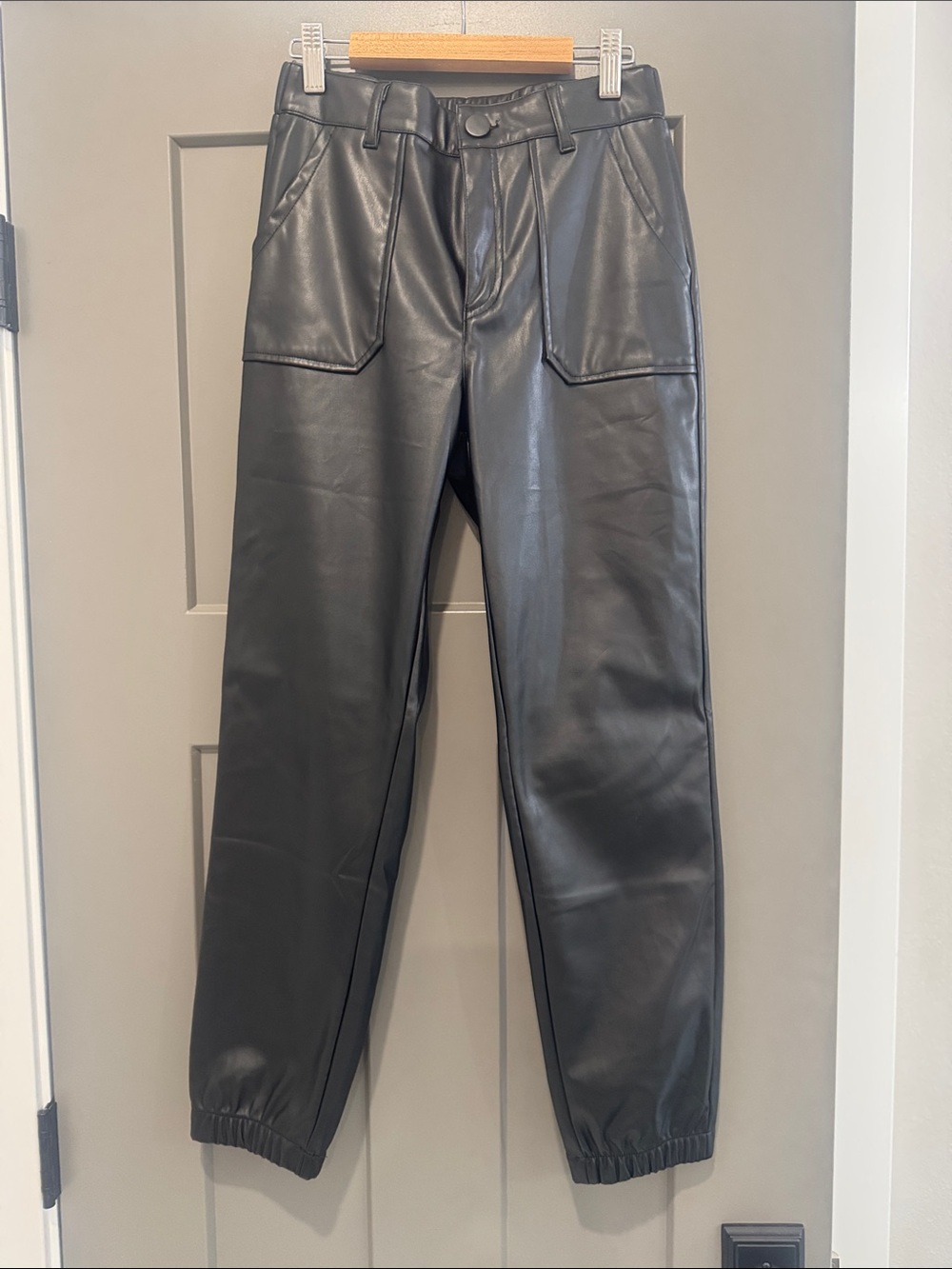 Kendall & Kylie Black Vegan Leather Joggers